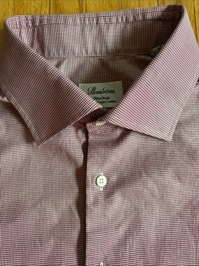 Stenströms Red Micro-Houndstooth Dress Shirt — Tailored Spread Collar 17.5/44